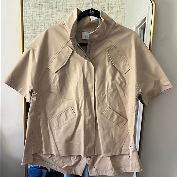 Pearl Cream Utility Jacket with Stand-Up Collar and Relaxed Fit